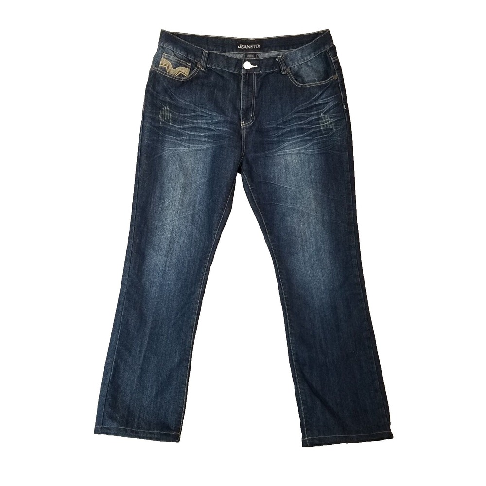 Jeanetix jeans men's 38x32 relaxed straight blue denim pants flap pocket Y2K